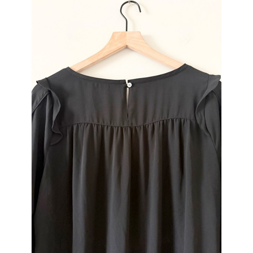 LOFT Black Long-Sleeve Ruffle Yoke Blouse Size L - Picture 3 of 6